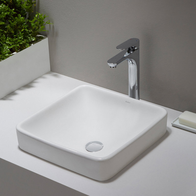 Kraus Elavo Ceramic Square DropIn Bathroom Sink with Overflow
